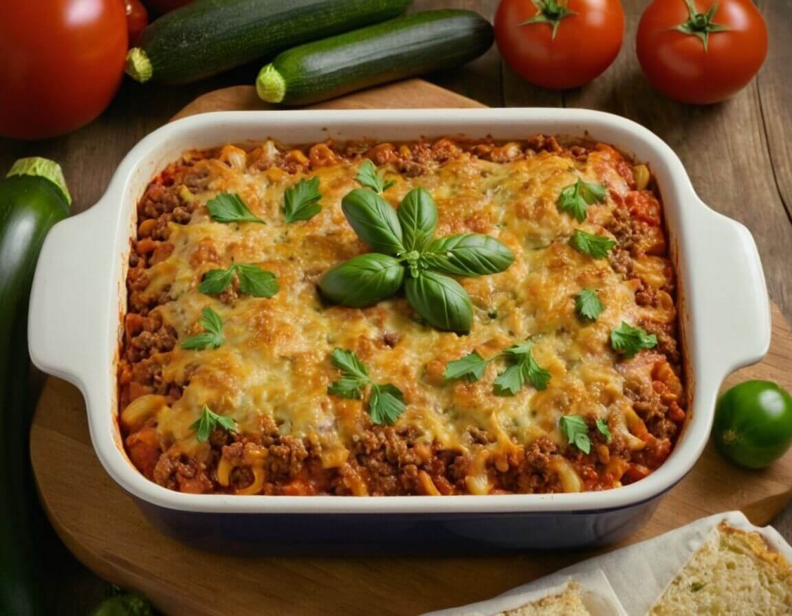 Mit Tomatensauce oder passierenden Tomaten vermengen - Zucchini Auflauf mit Hackfleisch: Ein einfaches Rezept für die ganze Familie