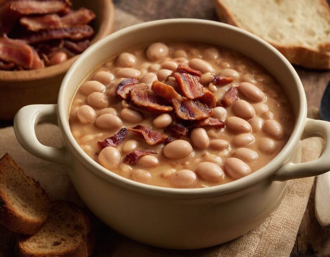 Langsam köcheln lassen, bis Bohnen weich sind - Omas dicke Bohnen mit Speck: Ein traditionelles Rezept für herzhaften Genuss